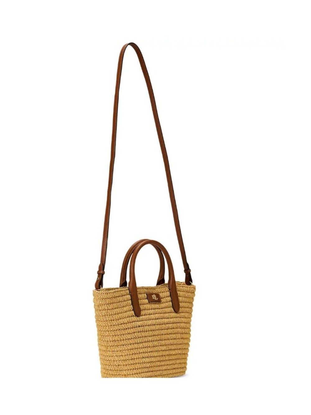 RALPH LAUREN Brie woven straw leather trim small tote shoulder bag -Natural - Picture 5 of 13